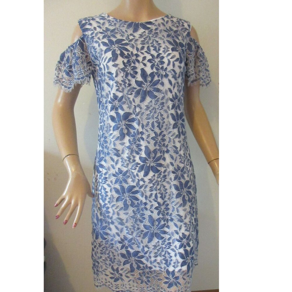 Cartise Savannah Dress Blue White Lace Overlay Women's CA 4 US 2